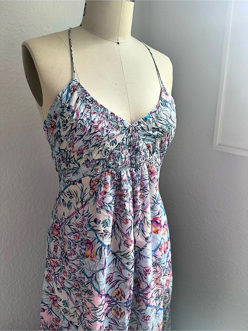 Steve Madden Floral Maxi Dress Pink & Blue Size Small Cotton